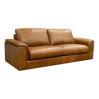 Pasargad Home Hudson Top Grain Leather Sofa, Traditional 3-Seat Couch With Solid Wood Frame For Sale