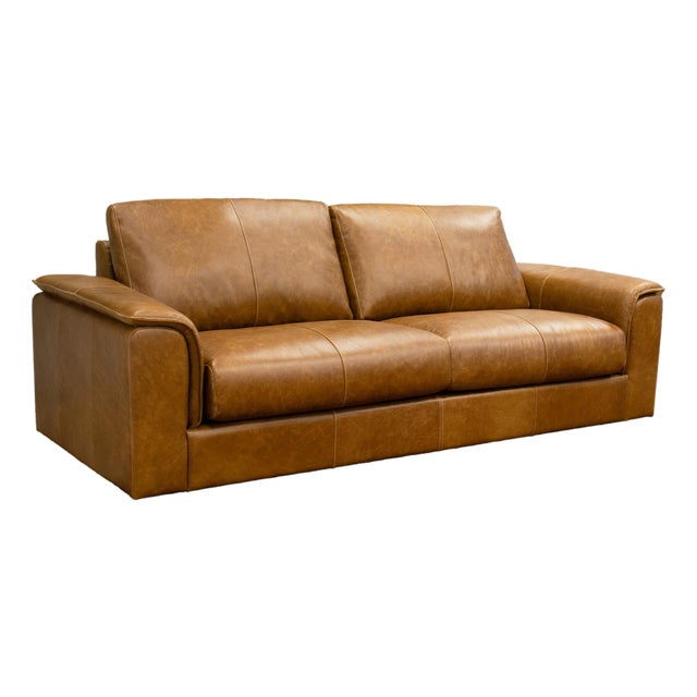Pasargad Home Hudson Top Grain Leather Sofa, Traditional 3-Seat Couch With Solid Wood Frame For Sale