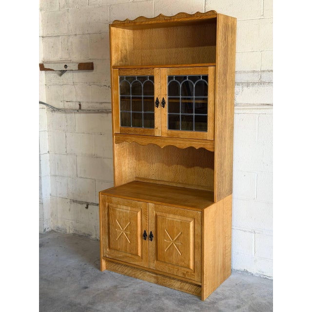 Vintage Oak High Cabinet With Glass Door Hutch Display Storage Unit 1970s For Sale In Los Angeles - Image 6 of 10