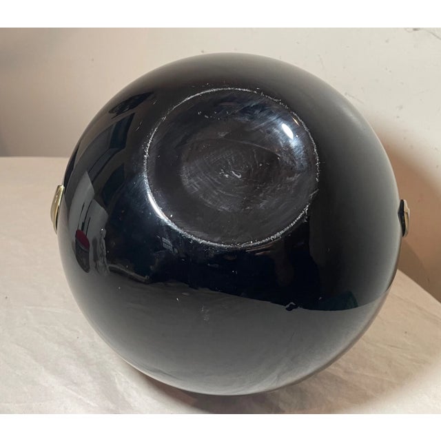 Vintage Black Amethyst Glass Brass Art Deco Bird Decorative Spherical Vase For Sale - Image 13 of 14