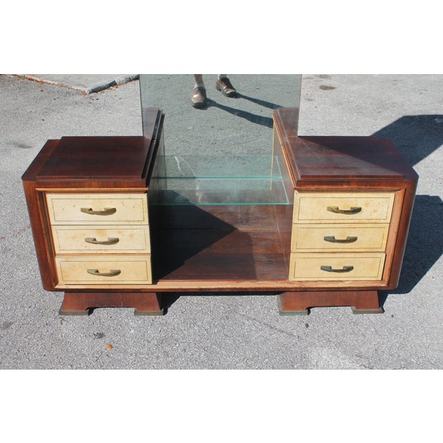 C1930's French Art Deco Parchment Goat Skin 6 Drawer Glamorous Ladies Vanity For Sale - Image 4 of 12