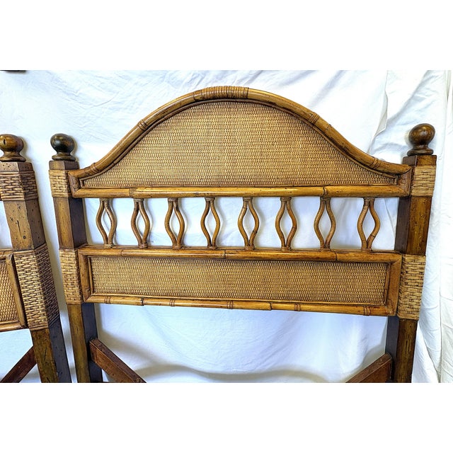 Vintage Palecek Woven Rattan With Bamboo Twin Headboards- A Coordinating Pair For Sale - Image 11 of 16