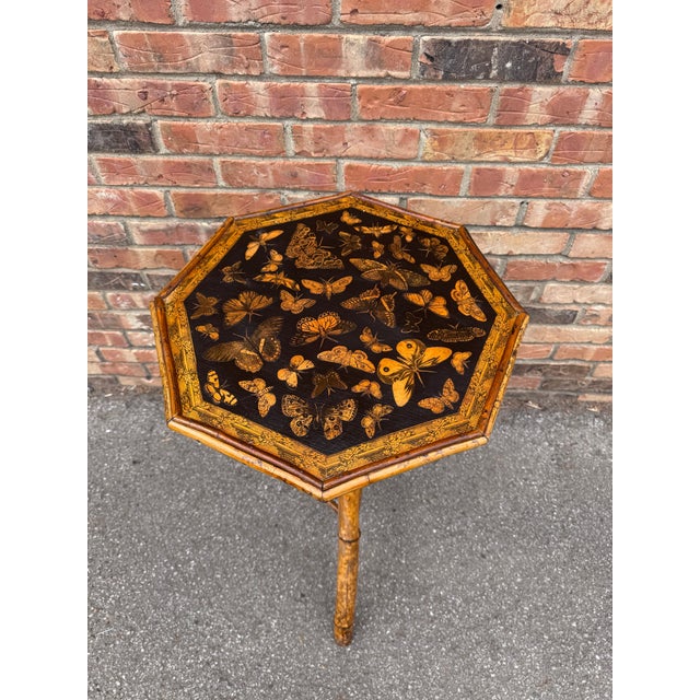 English 19th Century Decoupage Bamboo Side Table For Sale - Image 3 of 6