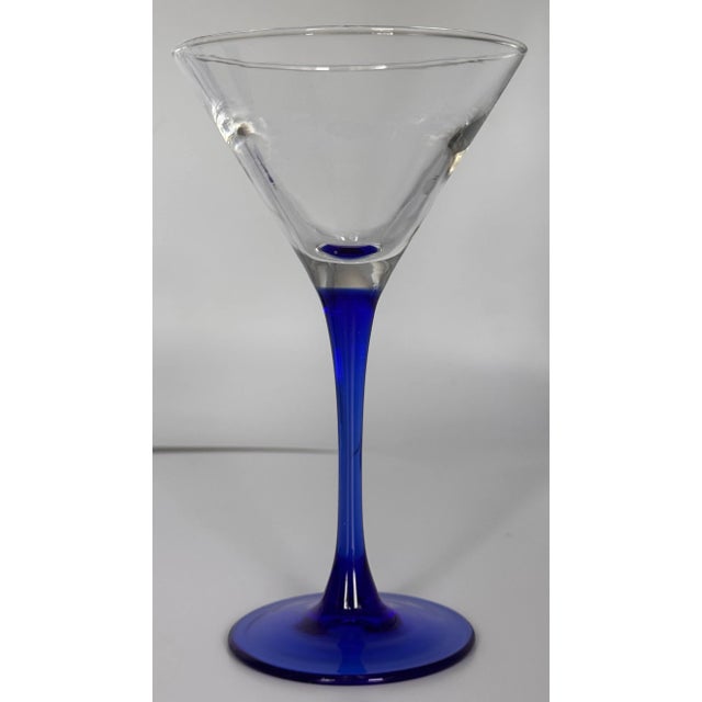 Vintage Set of 8 French Cobalt Blue Arcoroc France Martini or Champange Glasses For Sale In Seattle - Image 6 of 10