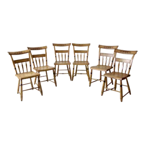 Antique Set of 6 Painted Plank Seat Chairs