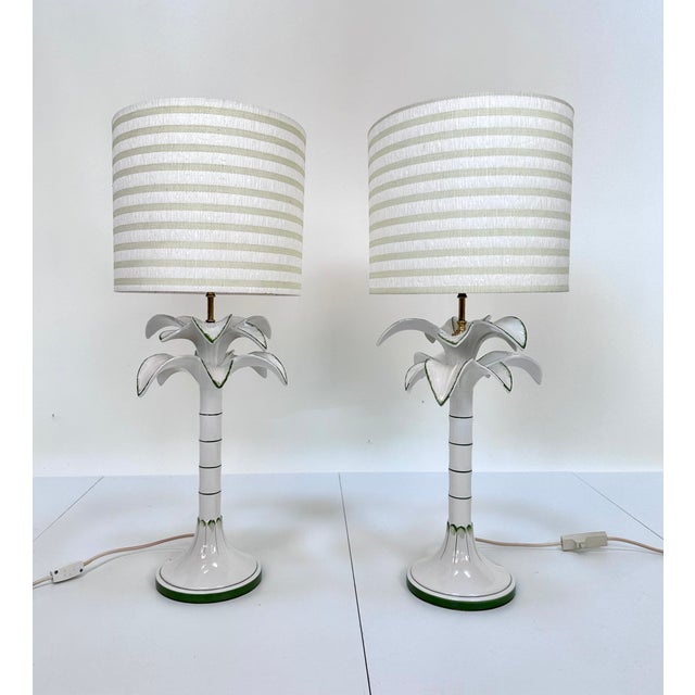 Italian Painted Ceramic and Brass Palm Tree Table Lamps from Tommaso Barbi, 1970s, Set of 2 For Sale - Image 4 of 18