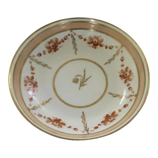 English Porcelain Saucer Dish with Apricot and Gilt Border c 1810 For Sale