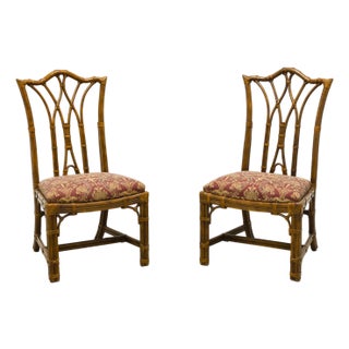Henredon Faux Bamboo Chinese Chippendale High Back Dining Side Chairs - Pair For Sale