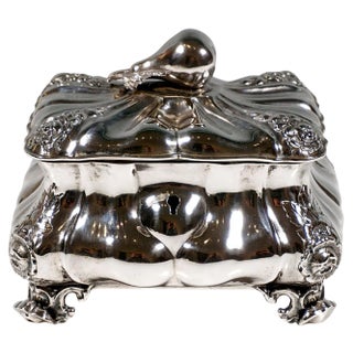 Antique Biedermeier Silver Sugar Box with Pear Knob attributed to Thomas Dub, Vienna, 1863 For Sale