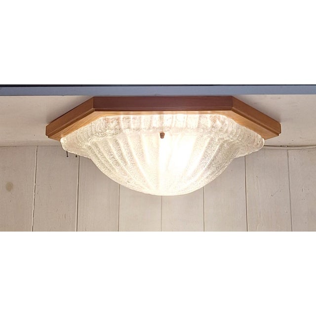 Vintage Ceiling Lamp with Hexagonal Pine Wood Frame for Frosted Glass Shade, 1980s For Sale - Image 9 of 9
