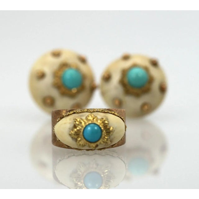 1960s 1960s Buccellati 18k Brushed Yellow Gold & Turquoise Ring Size 7 For Sale - Image 5 of 8