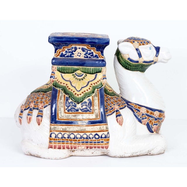 Late 20th Century Painted Ceramic Camel Garden Stool For Sale - Image 5 of 6