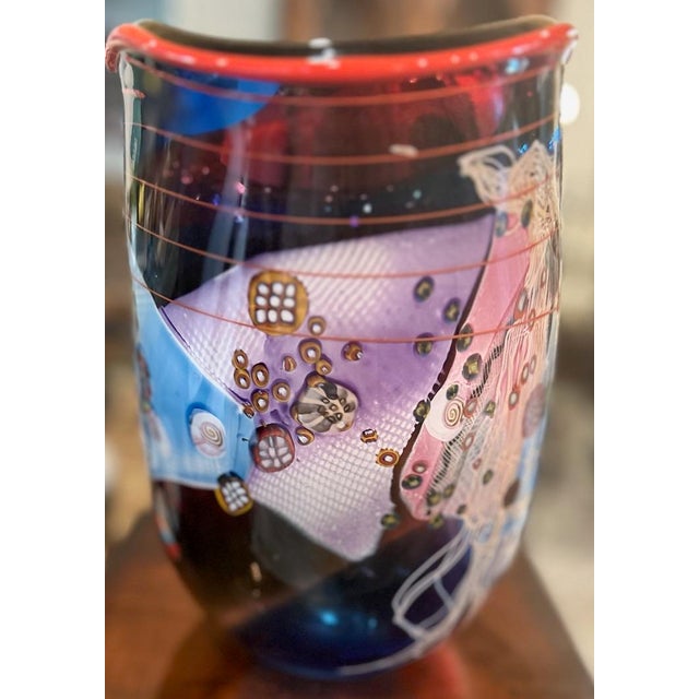 Art Deco 1980s Wes Hunting Glass Art Vase For Sale - Image 3 of 8