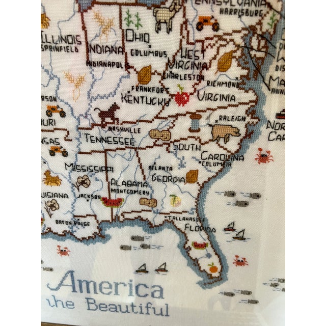 1990s Large Framed Cross Stich of Usa America Sue Hillis Designs in Custom Barnwood Frame For Sale - Image 10 of 13