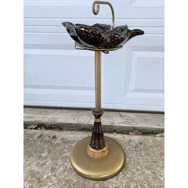 Black Mid-Century Modern Black & Gold Ceramic Leaf Standing Ashtray For Sale - Image 8 of 12