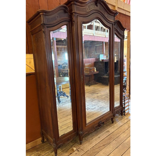 Antique French Walnut Three Door Armoire For Sale - Image 12 of 17