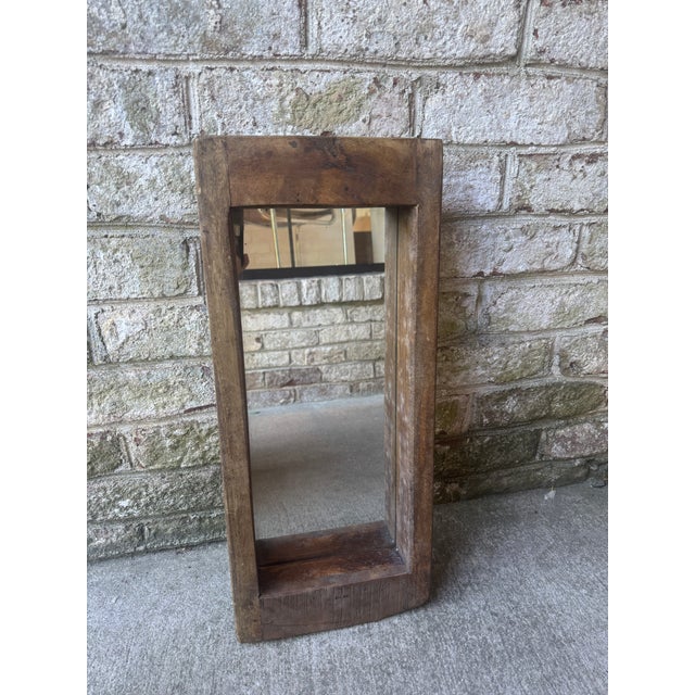 Rustic Mid 20th Century Rustic Solid Wooden Wall Hanging Mirror For Sale - Image 3 of 17