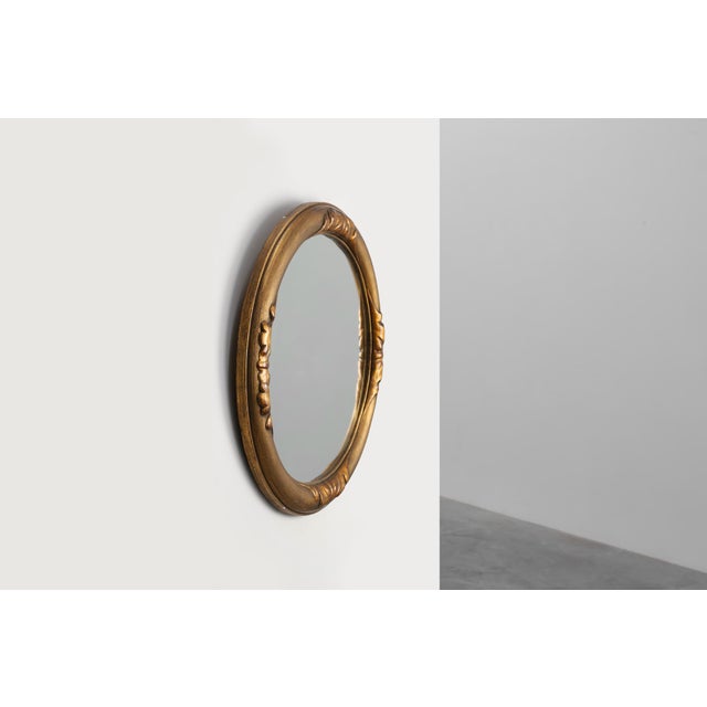 Art Deco Oval Gilt Oak Mirror, Belgium, 1920s For Sale - Image 4 of 11