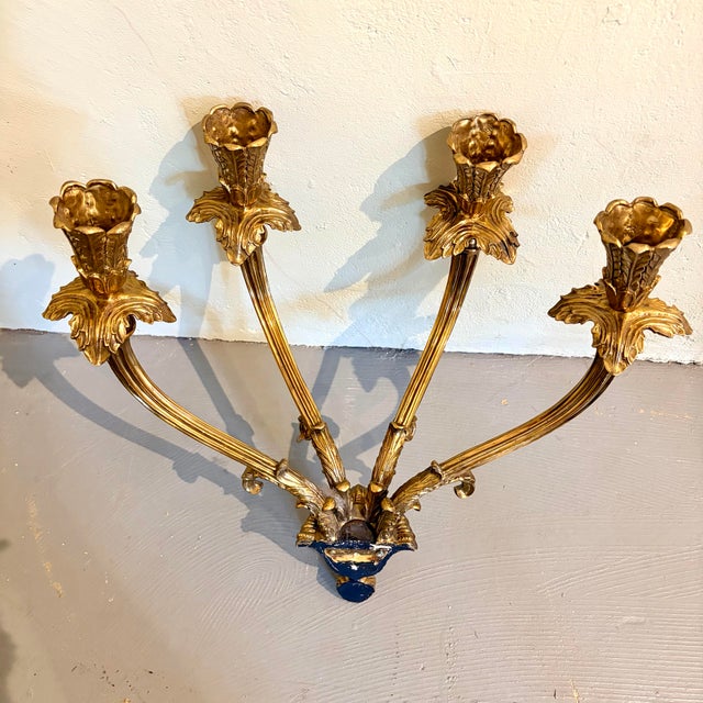 Early 20th Century Early 20th Century Rococo Revival Four-Arm Gilt Metal Candle Wall Sconce For Sale - Image 5 of 11