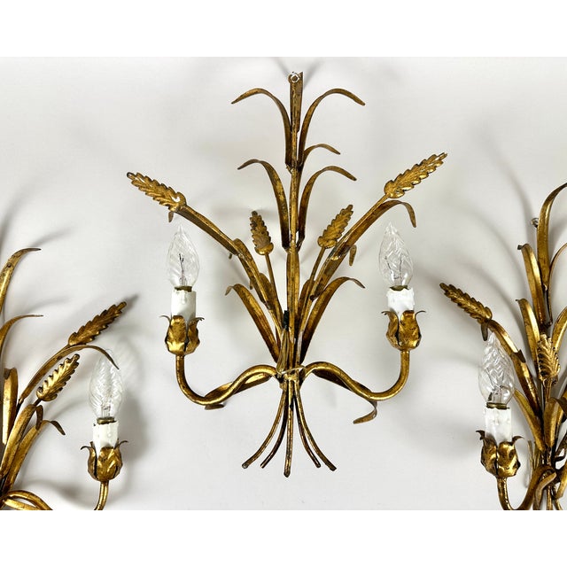 Art Deco Italian Wheat Sheaf Sconces in Bronze, Florence, 1950s, Set of 3 For Sale - Image 3 of 8