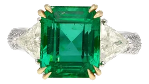 Agl Certified 5.31 Carat No Oil Emerald & Trillion Diamond 3 Stone Ring Size 6.5