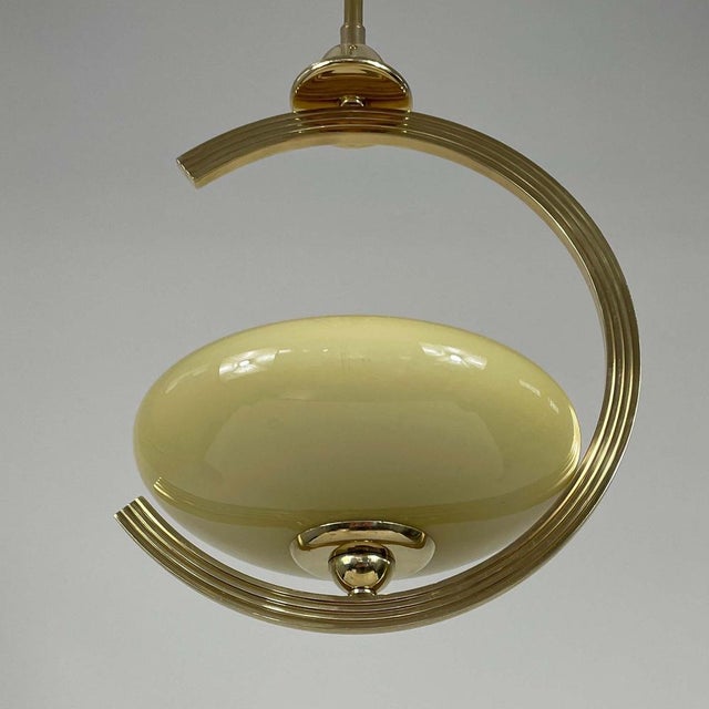 Metal Art Deco Brass & Opaline Glass Pendant, Sweden, 1940s For Sale - Image 7 of 14
