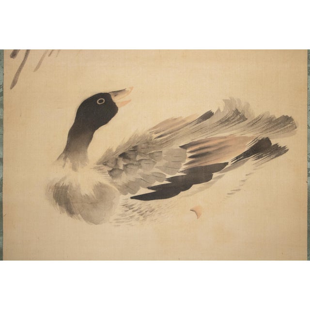 "Duck", Showa Era Japanese Monochrome Watercolor Scroll Painting For Sale - Image 4 of 14