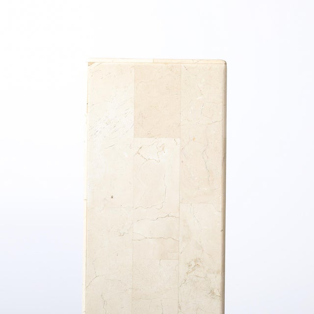 1980s Pair of Mid-Century Modernist Tessellated Travertine Pedestals For Sale - Image 5 of 16