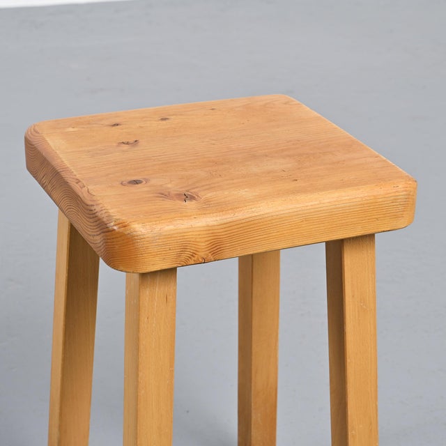 Brown Vintage Pine Stool, France, 1980s For Sale - Image 8 of 11