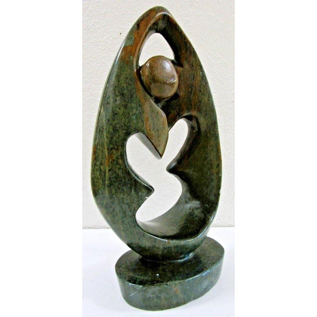 Gemstone 1920sLarge Hand-Carved Shona Serpentine Stone Couple Sculptur For Sale - Image 7 of 13