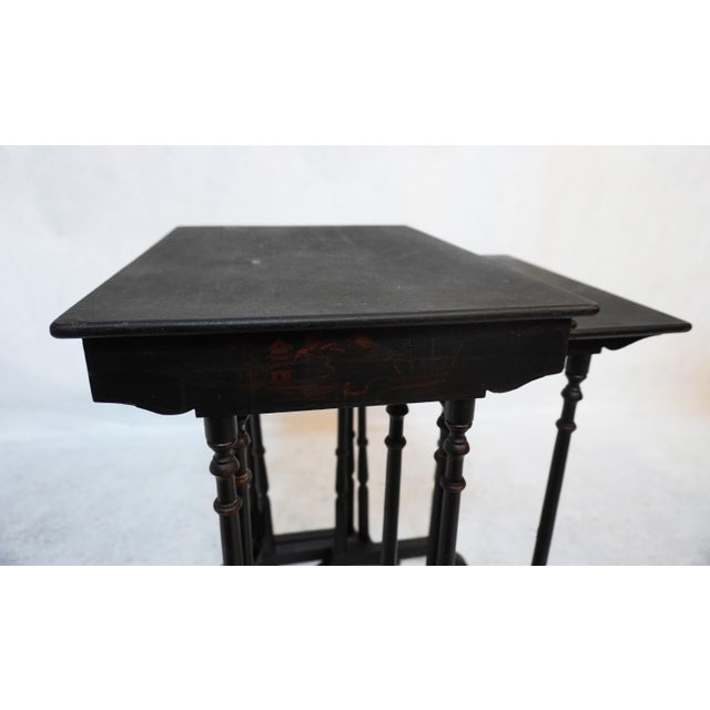 20th Century Antique Victorian Black Lacquer Nest of 3 Tables For Sale - Image 13 of 18