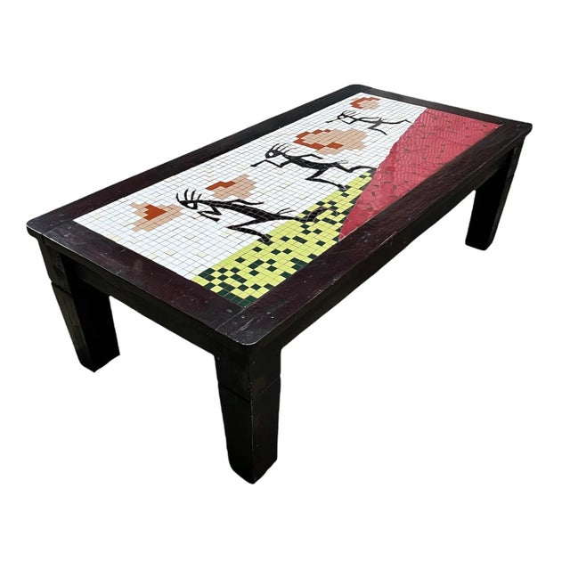 Antique Kokopelli Southwestern Native American Mosaic Tile Coffee Table Dimensions: 63”w x 31.75”d x 20”h