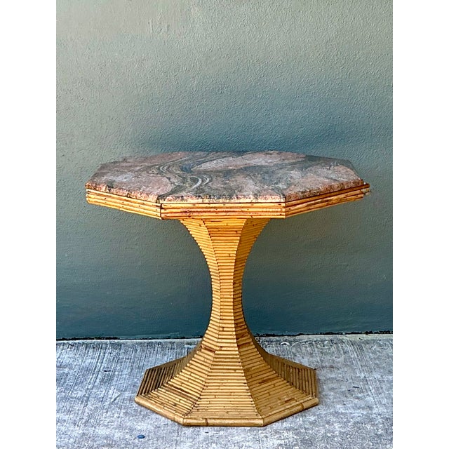 Vintage Sculptural Pencil Reed and Stone Table For Sale In West Palm - Image 6 of 11