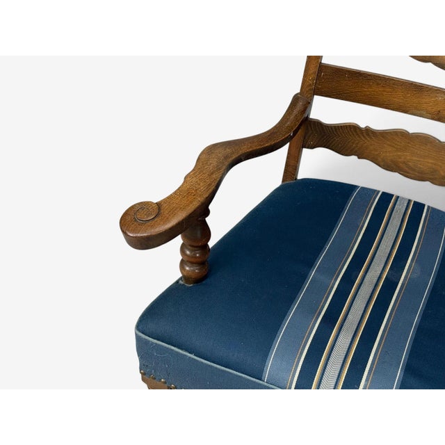Wood Danish Cabinetmaker, Armchair, Wool, Carved Oak, Denmark, 1920s For Sale - Image 7 of 14