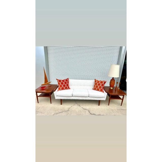 Off-white Mid 20th Century Mid Century Modern Restored Norwegian Teak Sofa With New Italian Boucle by Pi Langlos Fabrikker-Three Seater For Sale - Image 8 of 10