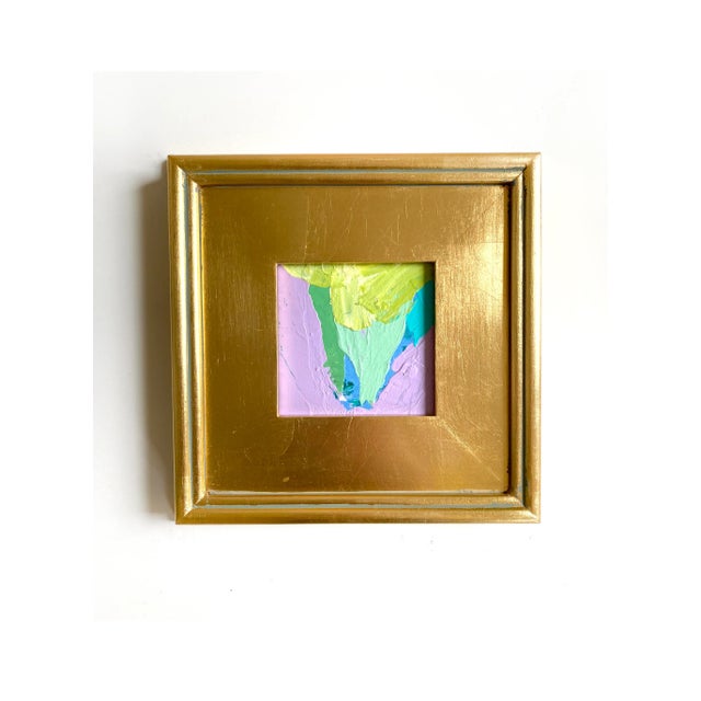 2020s Curated Set of 4 Framed Mini Paintings in Pastel Tones For Sale - Image 5 of 6
