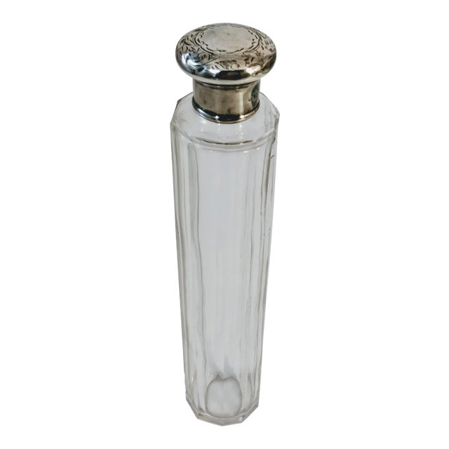 English Sterling Silver Glass Dresser Vanity Bottle For Sale