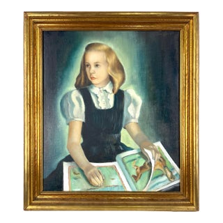 Young Girl With Horse Illustrations Original Oil on Linen by John Turner 1941 For Sale