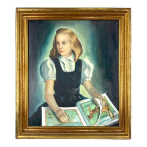 Young Girl With Horse Illustrations Original Oil on Linen by John Turner 1941