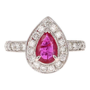 Roshe Jewels Ruby Ring With Diamonds in 18 Karat White Gold, Size 7
