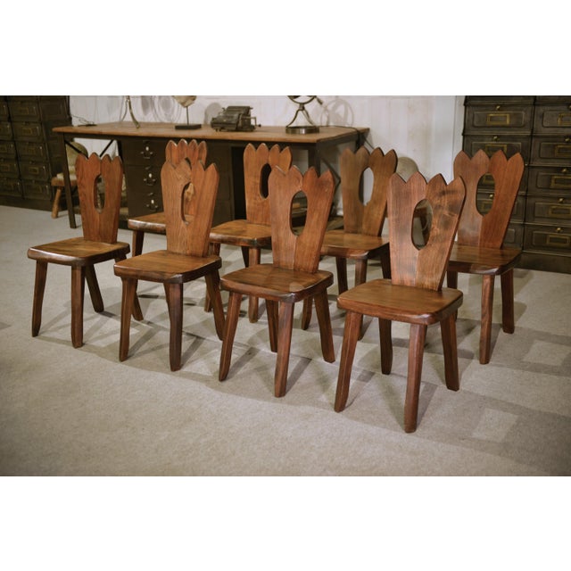 Brutalist Chairs in Elm from Aranjou, 1950s, Set of 8 For Sale - Image 13 of 14