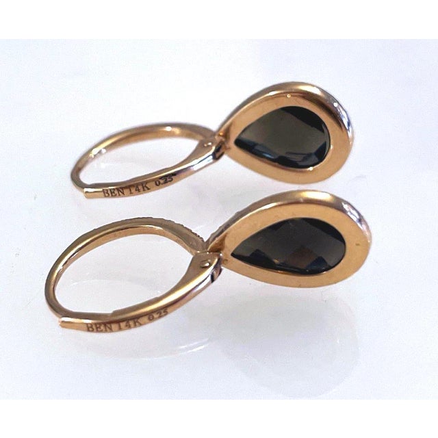 Contemporary Diamond Halo Set Faceted Smokey Topaz Rose Gold 14k Earrings, A Pair For Sale - Image 3 of 4