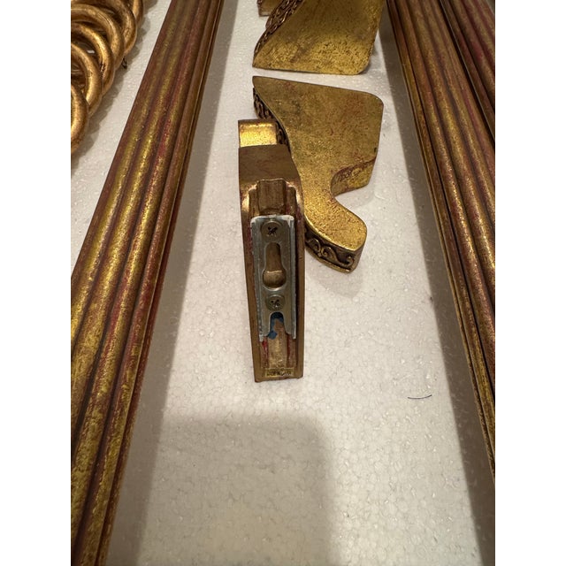 Wood Set of Vintage TMS Gilded Gold Fleur-De-Lis Drapery Rods, Finials, Rings and Brackets For Sale - Image 7 of 12
