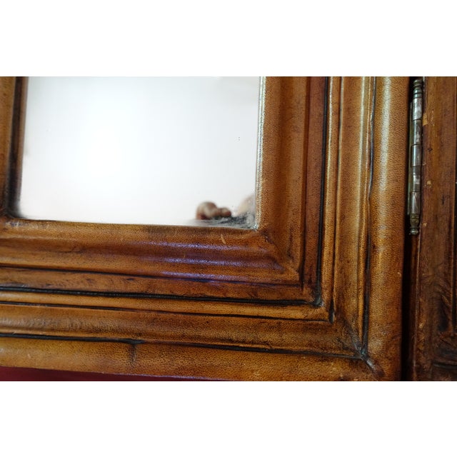 Large Antique Triptych Mirror in Embossed Leather, 1890s For Sale - Image 6 of 8
