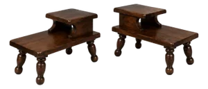 Late 20th Century Rustic Primitive Two-Tier End Tables — Pair — Refinished in Old Chapel Satin Walnut