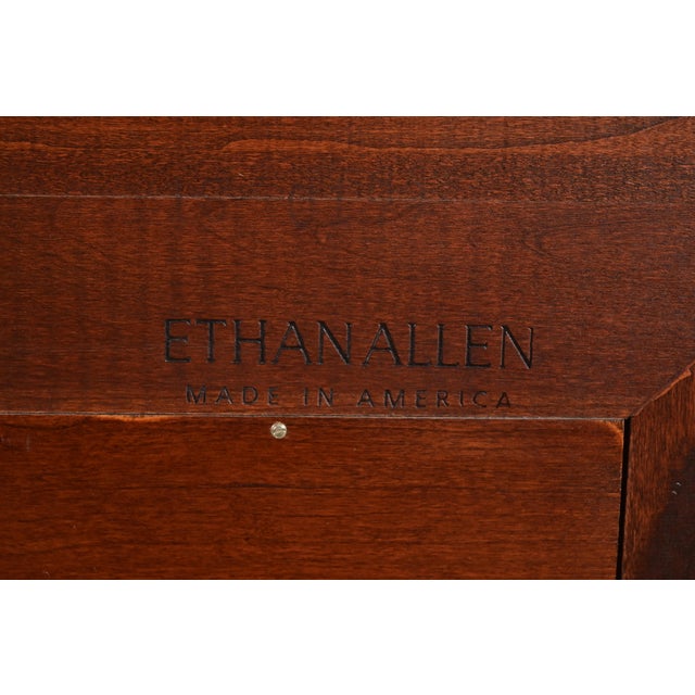 Ethan Allen French Empire Carved Cherry Wood Marble Top Console Table With Mirrored Back For Sale - Image 13 of 14