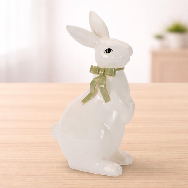 Modern Rabbit Figurine with Bow (Set of 2) For Sale - Image 3 of 4