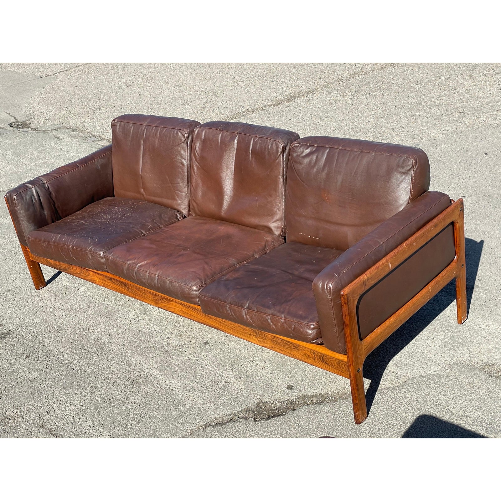 Mid-Century Modern Danish Living Room Set in Rosewood and Leather by Arne Wahl Iversen, 1970s, Set of 3