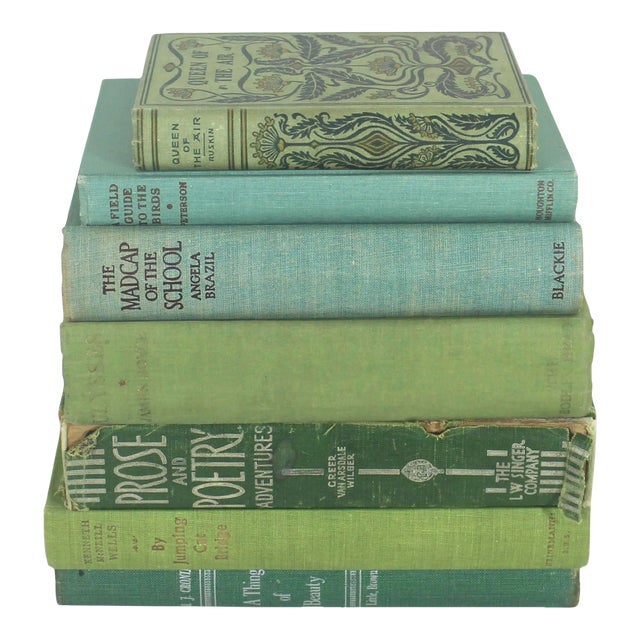 Curated 1960s Green Books With Linen Covers Set of 7 For Sale