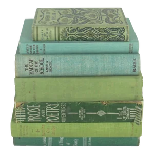Curated 1960s Green Books With Linen Covers Set of 7